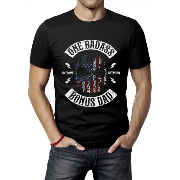 Hot Trending T-Shirt With One Badass Bonus Stepdad Birthday Step Dad Fathers Day Gift T-Shirt Design Preview Only