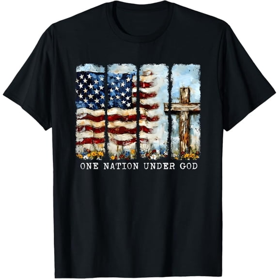 Hot Trending T-Shirt With One Nation Under God Flag 4Th Of July Patriotic Christian T-Shirt Design Preview Only