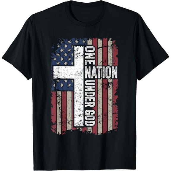 Hot Trending T-Shirt With One Nation Under God Flag 4Th Of July Patriotic Christian T-Shirt Design Preview Only