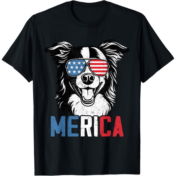 Hot Trending T-Shirt With Patriotic Border Collie Dog Merica 4Th Of July Funny T-Shirt Design Preview Only
