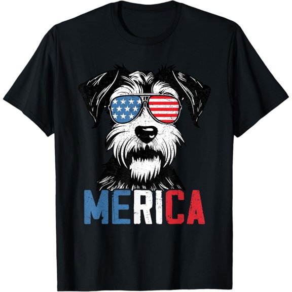 Hot Trending T-Shirt With Patriotic Miniature Schnauzer Dog Merica 4Th Of July Funny T-Shirt Design Preview Only