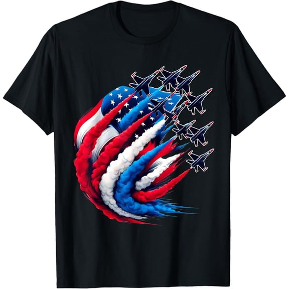Hot Trending T-Shirt With Patriotic Red White Blue Usa Flag Fighter Jets 4Th Of July T-Shirt Design Preview Only