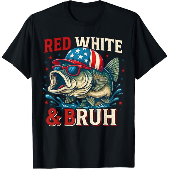 Hot Trending T-Shirt With Patriotic Red White & Bruh America Fish Fishing 4Th Of July T-Shirt Design Preview Only