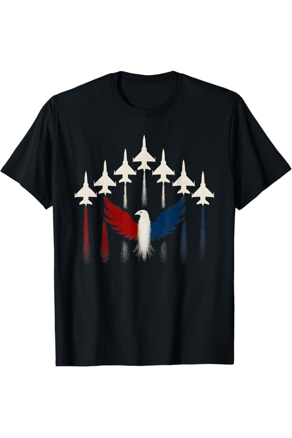 Hot Trending T-Shirt With Patriotic Usa Flag Fighter Jets 4Th Of July Eagle Boys Men T-Shirt Design Preview Only