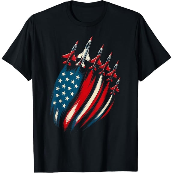 Hot Trending T-Shirt With Patriotic Usa Flag Fighter Jets Boys 4Th Of July Mens Kids T-Shirt Design Preview Only
