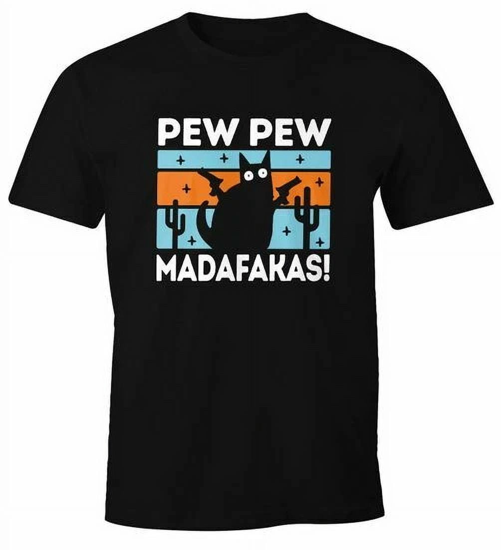 Camicia Donna Con Scollo A V B&S Boutique – 'Pew Pew Madefakas Cat With Guns', Divertente, Maniche Corte, Stampata In UE, Nera - 3