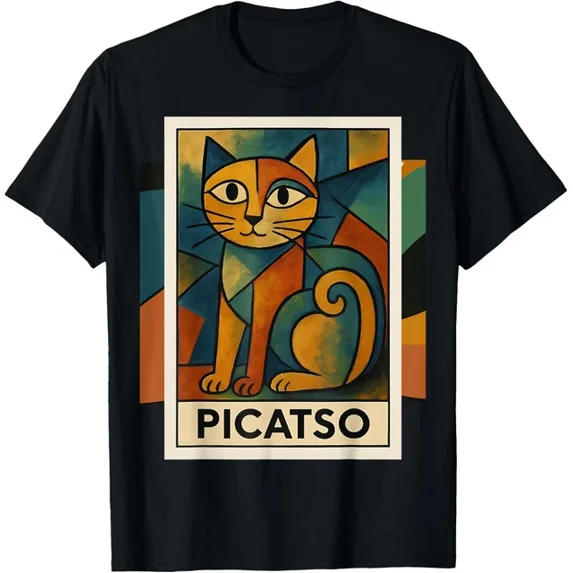Hot Trending T-Shirt With Picatso Cat Vintage Cubist Art Inspired Design T Shirt Funny Gift Idea For Men & Design Preview Only