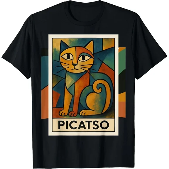 Hot Trending T-Shirt With Picatso Cat Vintage Cubist Art Inspired Design T Shirt Funny Gift Idea For Men & Design Preview Only