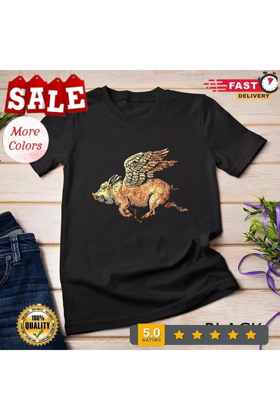 Hot Trending T-Shirt With Pig Flying With Wings Fly Pig Lovers Design Preview Only