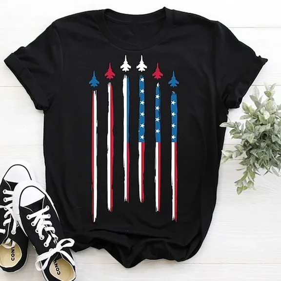 Hot Trending T-Shirt With Pilot Airplane American Flag Military Jet T-Shirt, Aviation Shirts, 4Th Of July Shirt Design Preview Only