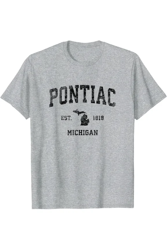 Hot Trending T-Shirt With Pontiac Michigan Mi Vintage Sports Design Black Print T-Shirt Design Preview Only