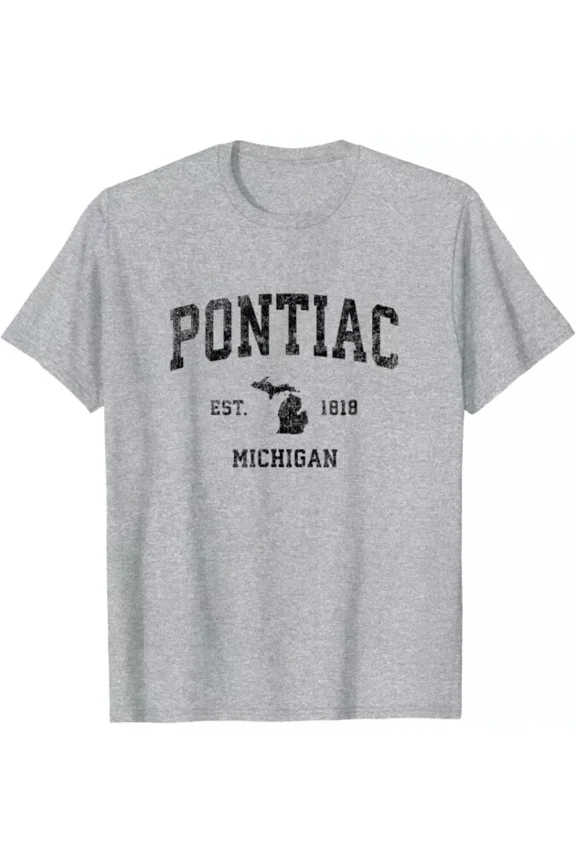 Hot Trending T-Shirt With Pontiac Michigan Mi Vintage Sports Design Black Print T-Shirt Design Preview Only