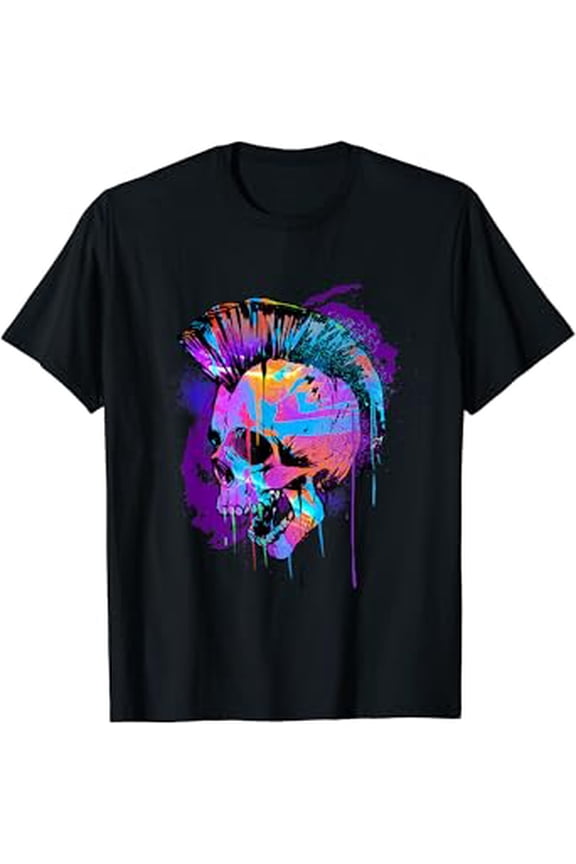 Hot Trending T-Shirt With Pop Art Mohawk Skull Punk Rock Band Heavy Metal Rocker Goth T-Shirt Design Preview Only