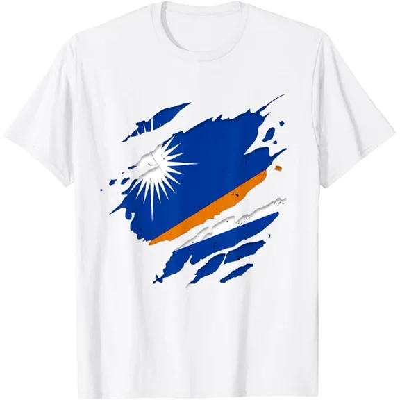Hot Trending T-Shirt With Proud Marshallese Shirts | Torn Ripped Marshall Islands Flag Design Preview Only
