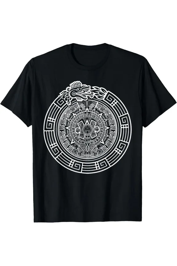 Hot Trending T-Shirt With Quetzalcoatl Ouroboros Aztec Serpent Aztec Sun Stone T-Shirt Design Preview Only