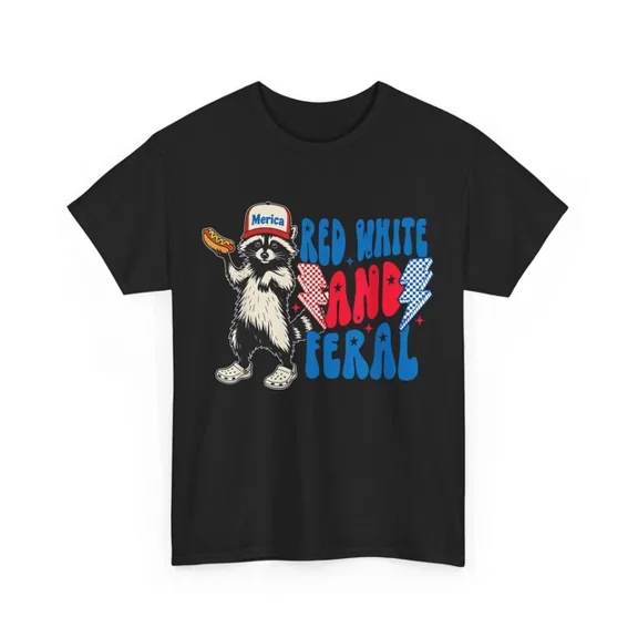 Hot Trending T-Shirt With Qunhshirt 4Th Of July Funny Shirt, Red White And Feral Patriotic T-Shirt Design Preview Only