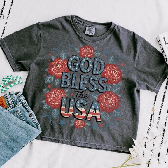 Hot Trending T-Shirt With Qunhshirt God Bless The Usa Shirt, Retro 4Th Of July Shirt, Patriotic, American Shirt, Instant, Floral Design Preview Only