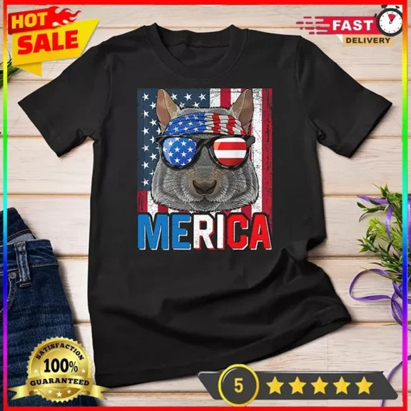 Hot Trending T-Shirt With Qunhshirt Squirrel Merica 4Th Of July American Patriotic Squirrel T-Shirt Design Preview Only