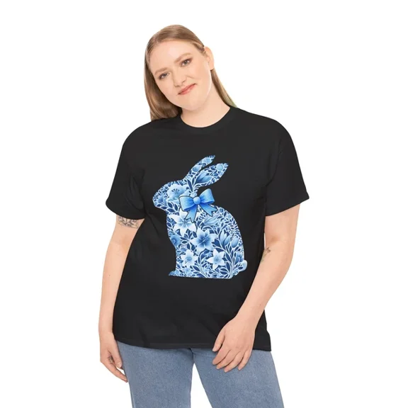 Hot Trending T-Shirt With Rabbit Blue Floral Vintage Flower T-Shirt S-5Xl - Retro Botanical Tee For Floral Art