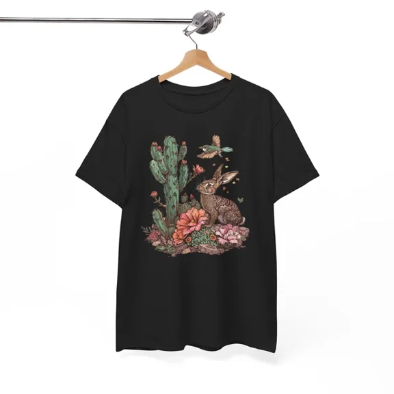 Hot Trending T-Shirt With Rabbit Cactus Desert Floral T-Shirt S-5Xl - Artistic Flower Tee For Aesthetic Outfits