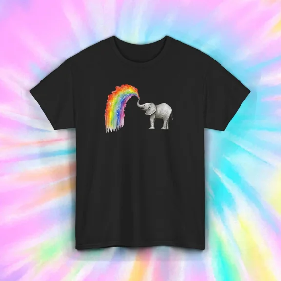 Hot Trending T-Shirt With Rainbow Elephant T-Shirt Colorful Watercolor Graphic Animal Art Design Preview Only