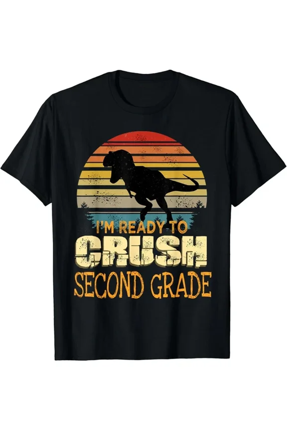 Hot Trending T-Shirt With Ready To Crush Second 2Nd Grade Dinosaur Back To School Design Preview Only