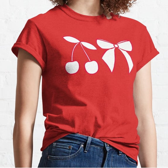 Hot Trending TShirt With Red And Pink, Bows And Cherries Design — free download