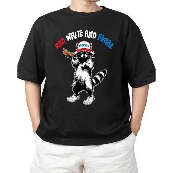 Hot Trending T-Shirt With Red White And Feral, Funny 4Th Of July T-Shirt Design Preview Only