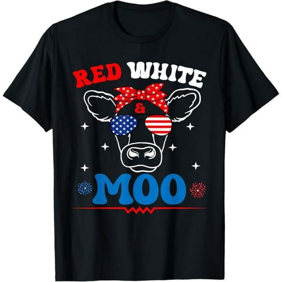 Hot Trending T-Shirt With Red White And Moo Cow Usa Flag Funny 4Th Of July T-Shirt Design Preview Only