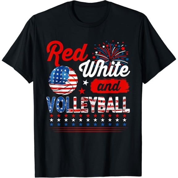 Hot Trending T-Shirt With Red White And Volleyball 4Th Of July American Flag Player T-Shirt Design Preview Only