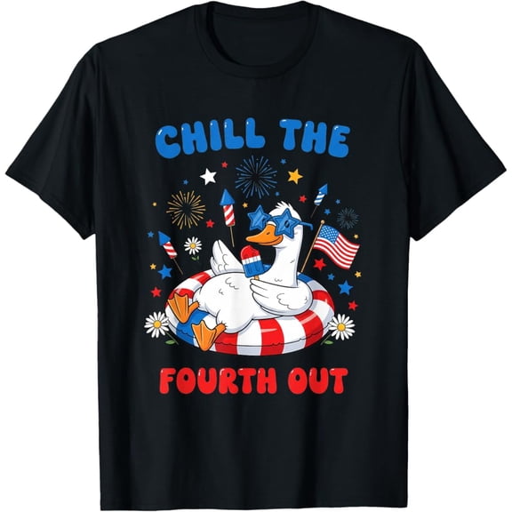 Hot Trending T-Shirt With Retro Chill The Fourth Out 4Th Of July Patriotic Duck T-Shirt Design Preview Only