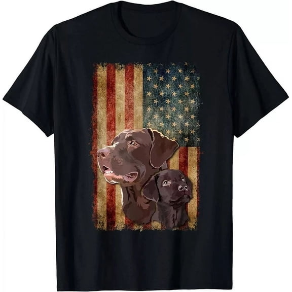 Hot Trending T-Shirt With Retro Chocolate Lab With Usa Flag Gift Chocolate Lab Dad Mom Design Preview Only