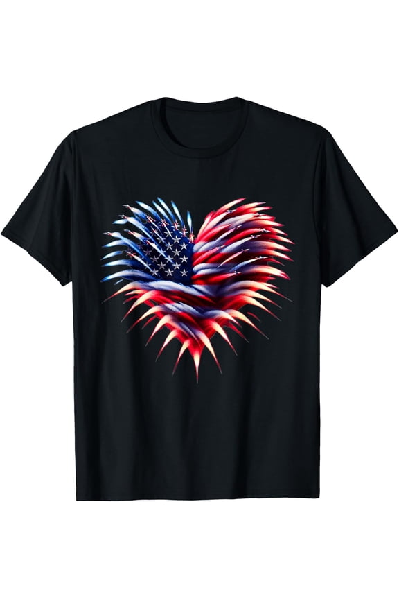 Hot Trending T-Shirt With Retro Fighter Jet Airplane American Flag Heart 4Th Of July T-Shirt Design Preview Only