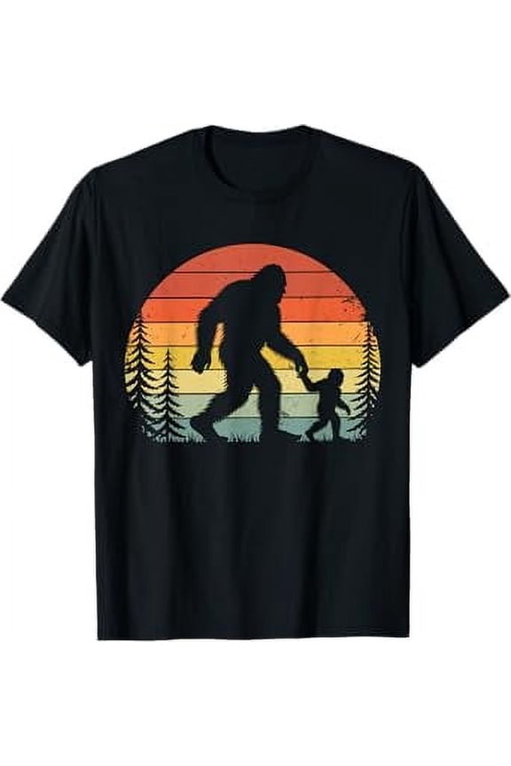 Hot Trending T-Shirt With Retro Vintage Bigfoot Dad Fathers Day Father Son Matching T-Shirt Design Preview Only