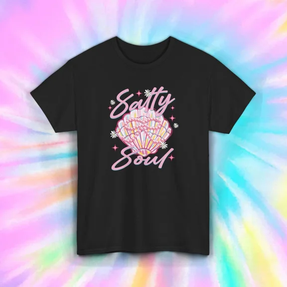 Hot Trending T-Shirt With Salty Soul Beach Shirt Pink Shell Summer Vibes Graphic Design Preview Only