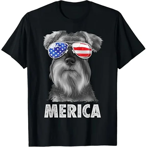 Hot Trending T-Shirt With Schnauzer 4Th Of July Merica Men American Flag Sunglasses T-Shirt Design Preview Only