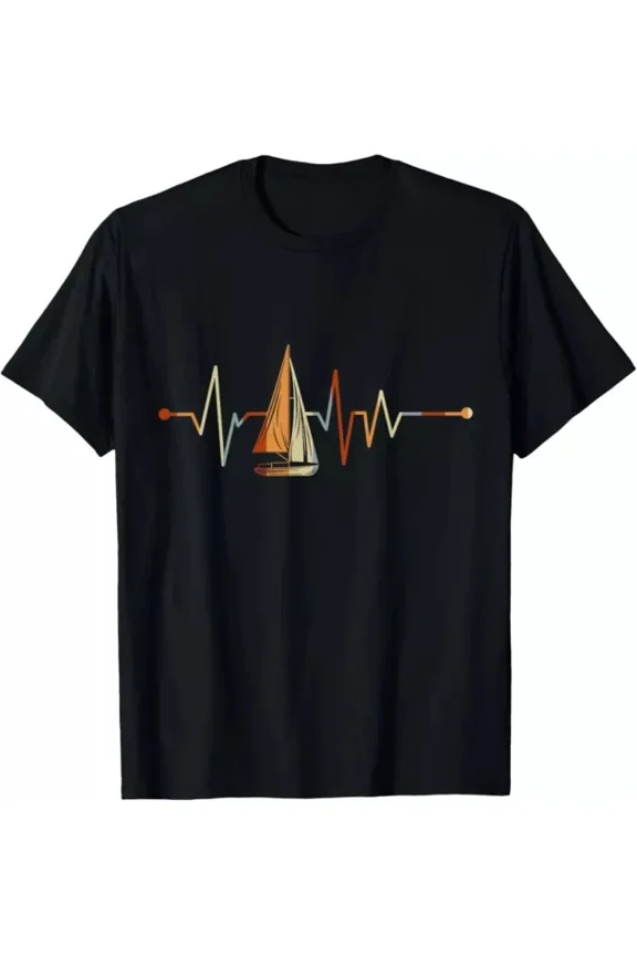 Hot Trending T-Shirt With Sea Captain Gift Sail Boat Heartbeat Boat Sailing Design Preview Only