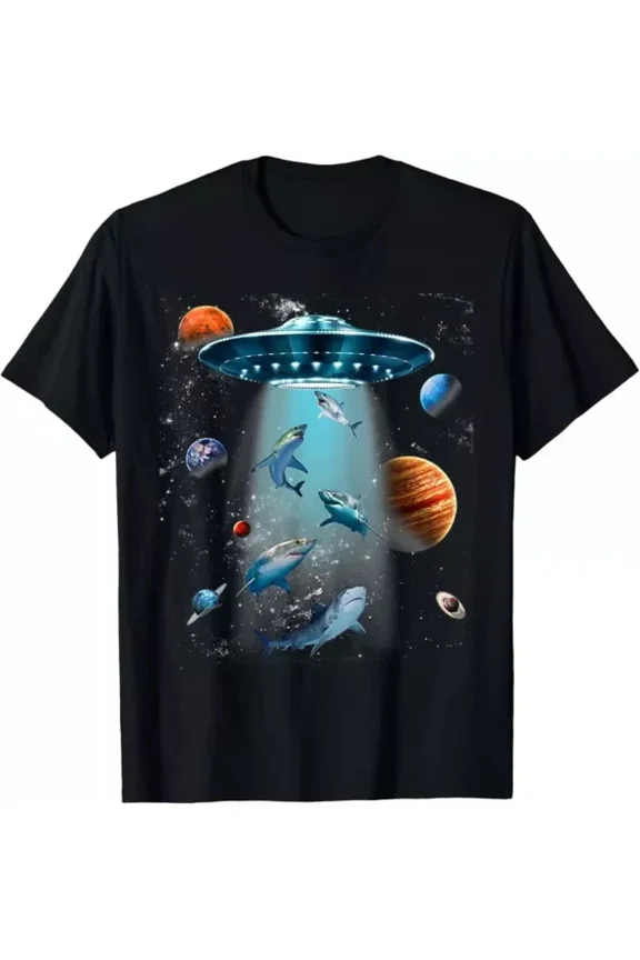 Hot Trending T-Shirt With Sharks And Aliens Gift S Design Preview Only