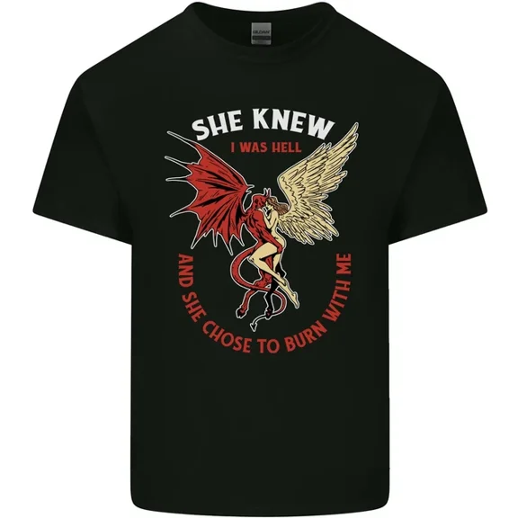 Hot Trending T-Shirt With She Knew I Was Hell Devil & Angel Valentines Day T-Shirt Design Preview Only