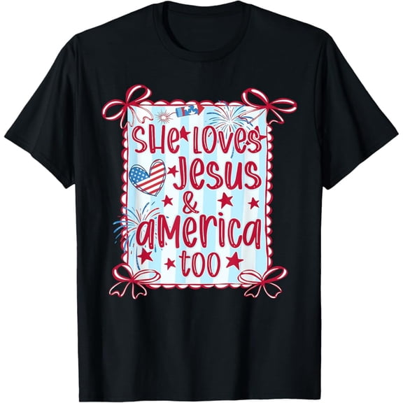 Hot Trending T-Shirt With She Loves Jesus And America Too American Girly 4Th Of July T-Shirt Design Preview Only