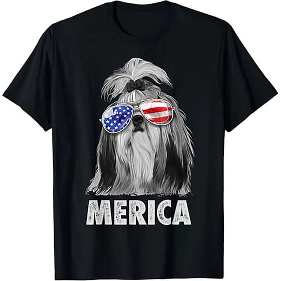 Hot Trending T-Shirt With Shih Tzu 4Th Of July Merica Men Usa American Flag Sunglasses T-Shirt Design Preview Only