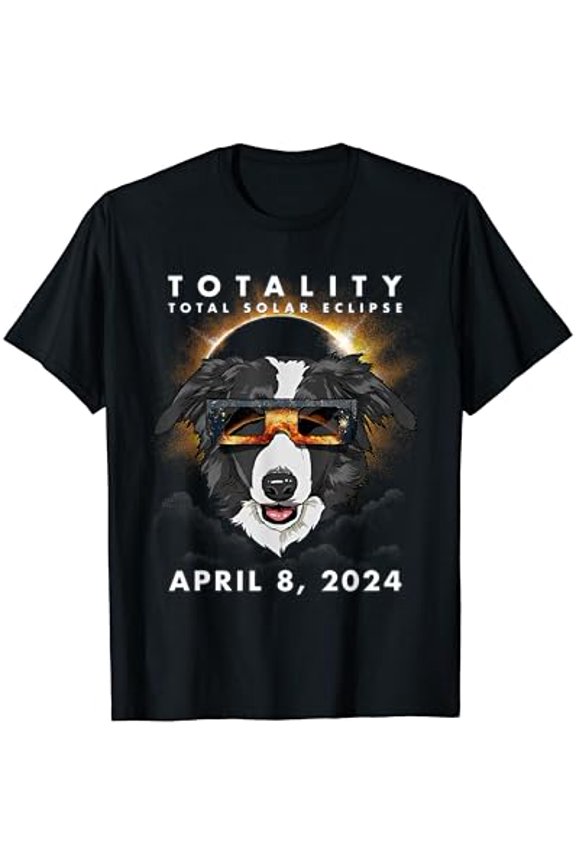 Hot Trending T-Shirt With Solar Eclipse Shirt 2024 Border Collie Dog Wearing Glasses T-Shirt Design Preview Only