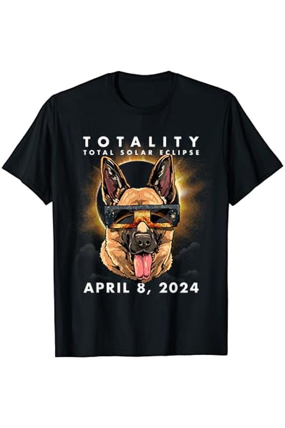Hot Trending T-Shirt With Solar Eclipse Shirt 2024 German Shepherd Dog Wearing Glasses T-Shirt Design Preview Only