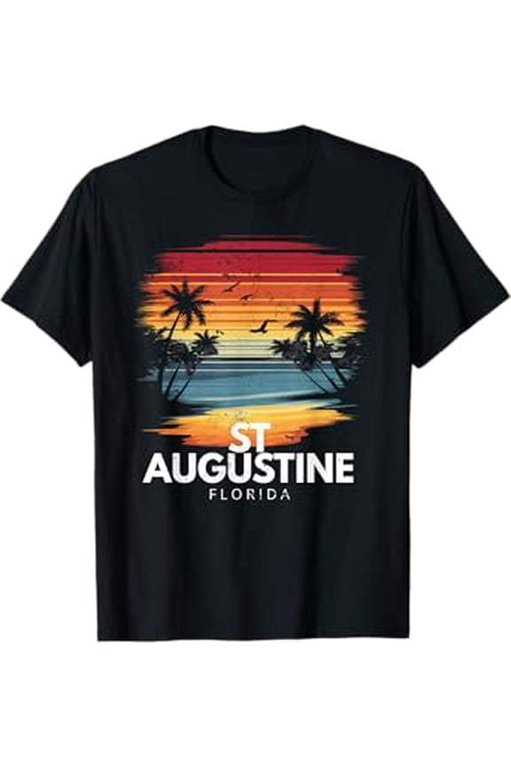 Hot Trending T-Shirt With St Augustine Beach Florida Surfboard Surfing Vintage T-Shirt Design Preview Only