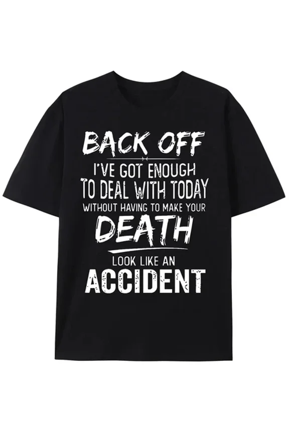 Hot Trending T-Shirt With Stylish Graphic Men'S T-Shirt Back Off Slogan Pattern Print, Summer Clothes,