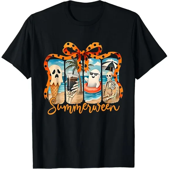 Hot Trending T-Shirt With Summerween Skeleton Ghost Beach Party Vibes T T-Shirt Gift Idea Fo