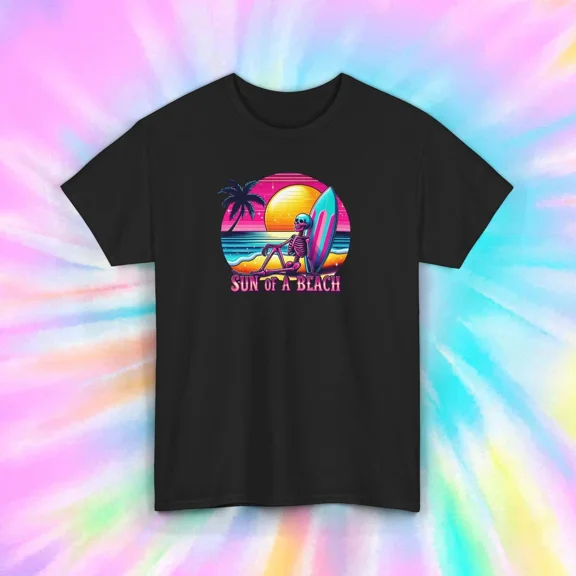 Hot Trending T-Shirt With Sun Of A Beach Funny Skeleton Surf Retro Summer Vibe T-Shirt Design Preview Only