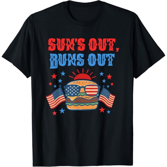 Hot Trending T-Shirt With Suns Out Hamburger Buns Out 4Th Of July Summer Vibes T-Shirt Design Preview Only