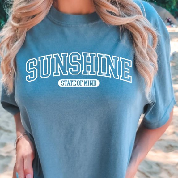 Hot Trending T-Shirt With Sunshine State Of Mind Summer Summer , Summer Beach Tee Minimalist Summers, Women T, Gift Design Preview Only