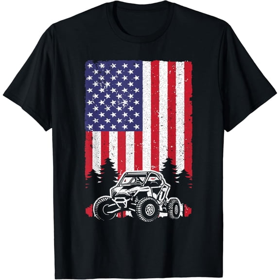 Hot Trending T-Shirt With Sxs For Men Women Offroad Mud Riding 4Th Of July Us Flag T-Shirt Design Preview Only